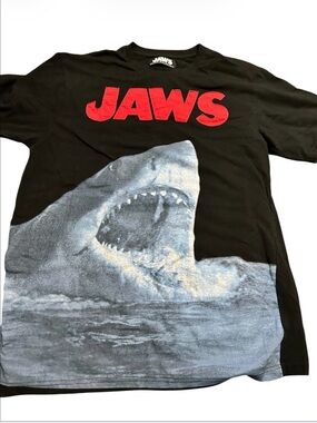 Jaws Black Short Sleeve Graphic Tee with Red Logo